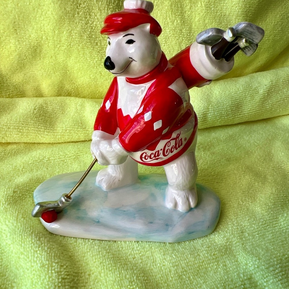 Coca-Cola Ceramic Polar Bear Golfer in Red and White
